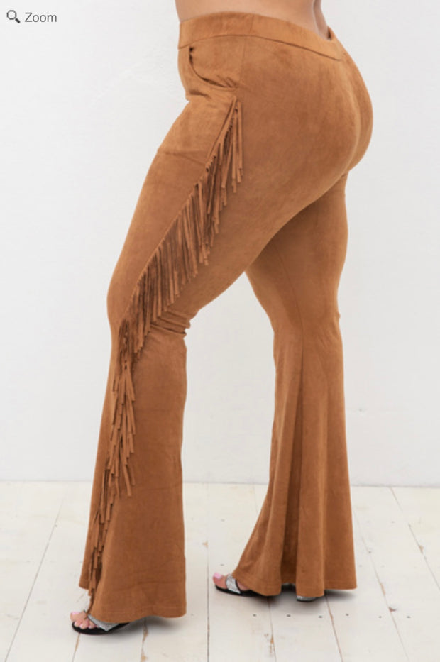 BT-D {Perfect Timing} VOCAL Camel Suede Fringe Flared Pants PLUS SIZE 1X 2X 3X