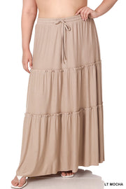 LEG-10 {Promising Future} Lt. Mocha Tiered Maxi Skirt PLUS SIZE 1X 2X 3X
