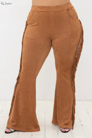 BT-D {Perfect Timing} VOCAL Camel Suede Fringe Flared Pants PLUS SIZE 1X 2X 3X