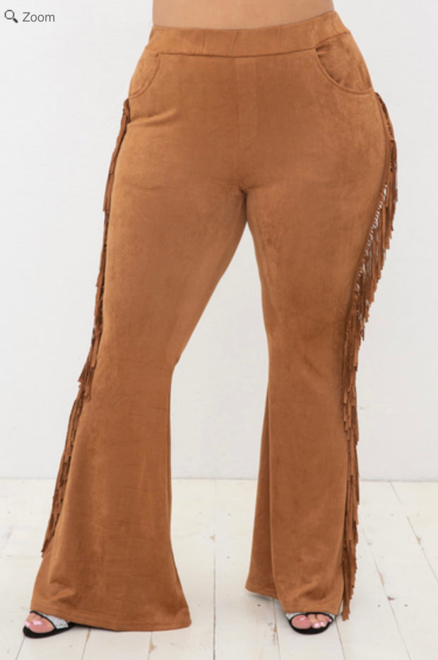 BT-D {Perfect Timing} VOCAL Camel Suede Fringe Flared Pants PLUS SIZE 1X 2X 3X
