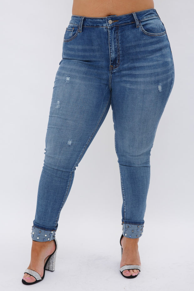 LEG-81  “VOCAL” {Jewels} Med Blue Jean w/Jewels on Cuff PLUS SIZE XL 2X 3X