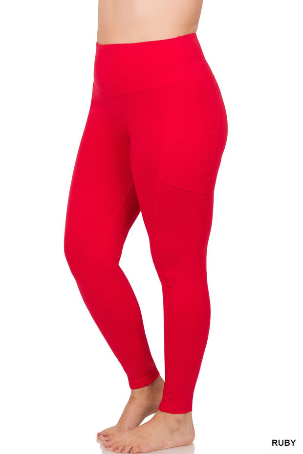 LEG-9 {Don't Sweat It} Ruby Red Active Leggings w/Pockets PLUS SIZE 1X 2X 3X