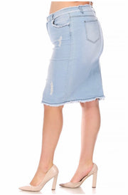 LEG-89 {Here At Last} Lt. Blue Wash Stretch Denim Skirt PLUS SIZE 1X 2X 3X