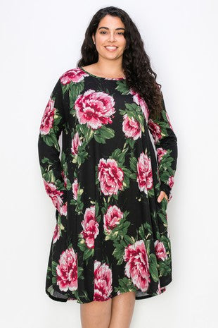 12 PLS {As Good As New} Black Large  Floral Print Dress PLUS SIZE XL 2X 3X