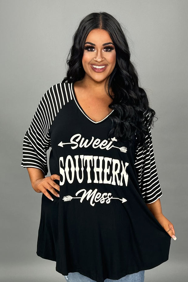 28  GT {Southern Mess} Black "Sweet Southern Mess" Graphic Tee  PLUS SIZE XL 2X 3X 4X 5X 6X (May Size Down 1 Size)