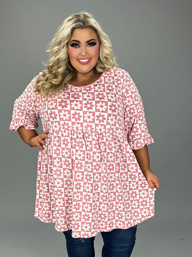 48 PSS {Be My Sweetie} Mauve/Ivory  Babydoll Tunic PLUS SIZE 1X 2X 3X
