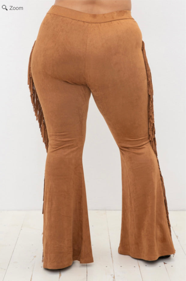 BT-D {Perfect Timing} VOCAL Camel Suede Fringe Flared Pants PLUS SIZE 1X 2X 3X