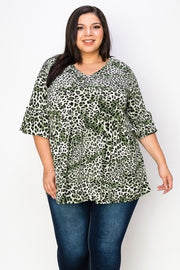 65 PSS {No Time To Waste} Green Leopard Print Babydoll Top EXTENDED PLUS SIZE 3X 4X 5X