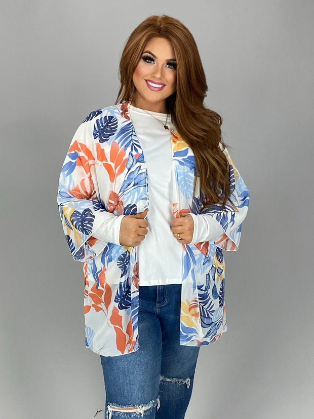 OT-M {Palm Beach} Sheer Blue/Orange/ Yellow Cardigan PLUS SIZE 1X 2X 3X