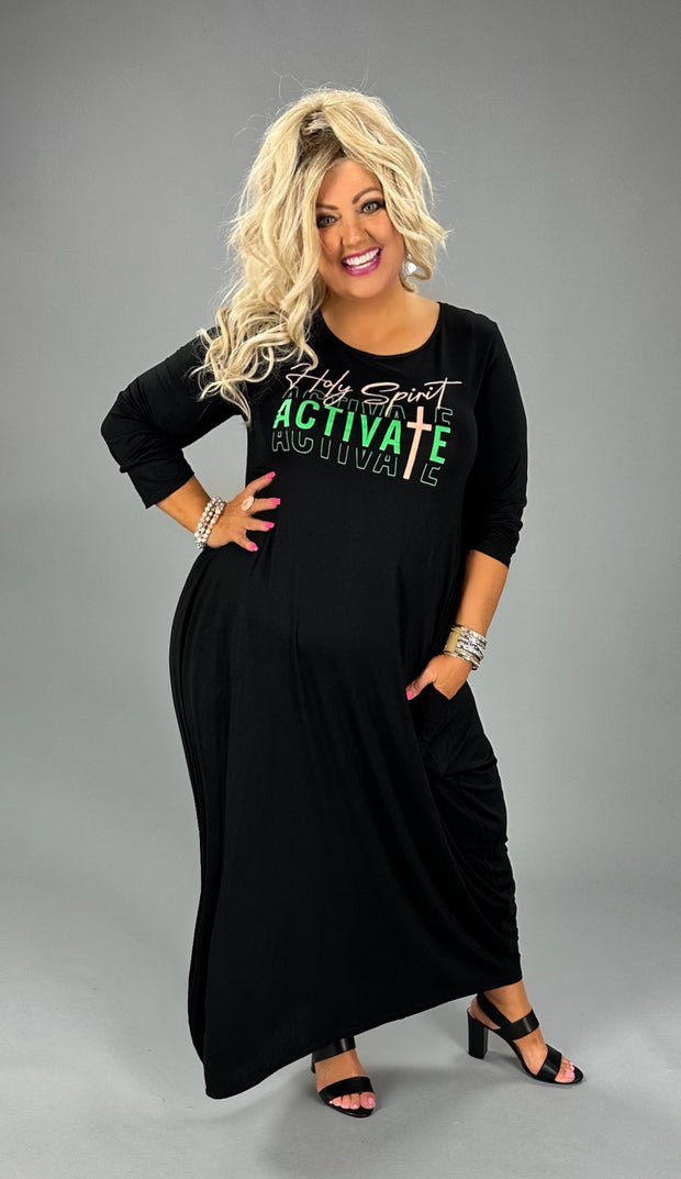 LD-I  {Holy Spirit Activate} Black Graphic Maxi Bubble Dress PLUS SIZE XL