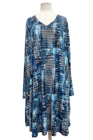 35 PLS {Always On The Go} Blue Mixed Print V-Neck Dress EXTENDED PLUS SIZE 4X 5X 6X