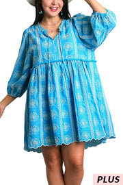 28 PQ {My Biggest Treasure}  Umgee Aqua Embroidered Dress PLUS SIZE XL 1X 2X