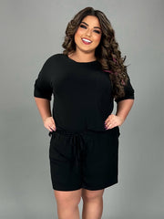LEG-9 {Got Things To Do} Black Short Sleeve Short Set PLUS SIZE 1X 2X 3X