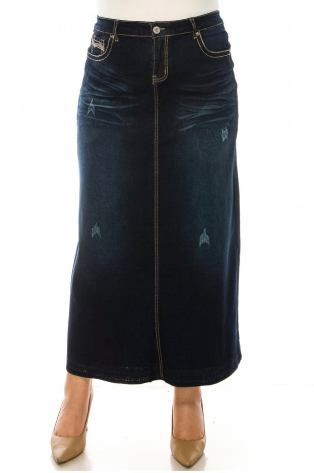 LEG-84 {Next Adventure} Dark Indigo Wash Stretch Denim Skirt PLUS SIZE 1X 2X 3X