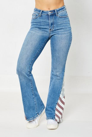 BT-F {Judy Blue Americana} Med Flag Print Flare Jeans PLUS SIZE 16 18 20 22 24