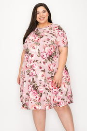 27 PSS {Next Level Bloom} Pink  Floral Dress w/Pockets PLUS SIZE XL 2X 3X