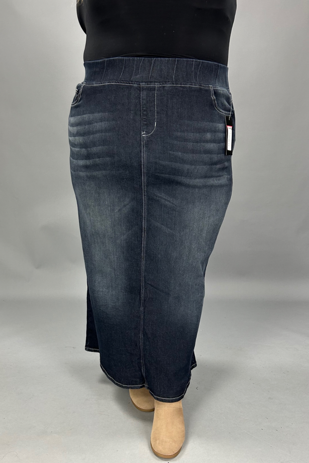 LEG-79 {Be Girl} Black Wash Stretch Denim Maxi Skirt EXTENDED PLUS SIZE 4X 5X