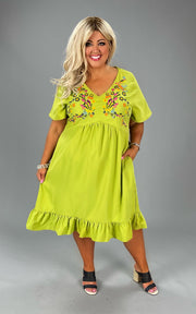 33 SD-A {Young At Heart} Lime  Embroidered Dress PLUS SIZE 1X 2X 3X