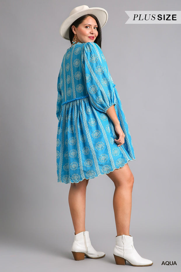 28 PQ {My Biggest Treasure}  Umgee Aqua Embroidered Dress PLUS SIZE XL 1X 2X