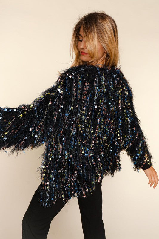 29  OT {Believing In You} Black/Silver Fuzzy Fringe Sweater  PLUS SIZE 1X 2X 3X