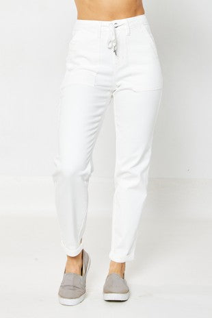 LEG-87 {Judy Blue Jogger} Ivory High Waist Cuffed Jogger