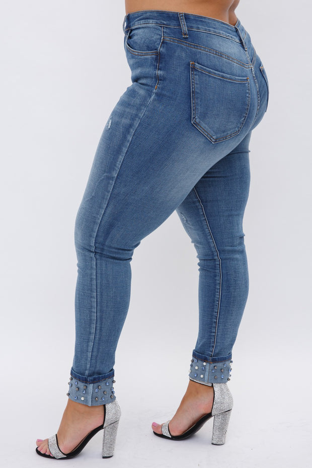 LEG-81  “VOCAL” {Jewels} Med Blue Jean w/Jewels on Cuff PLUS SIZE XL 2X 3X