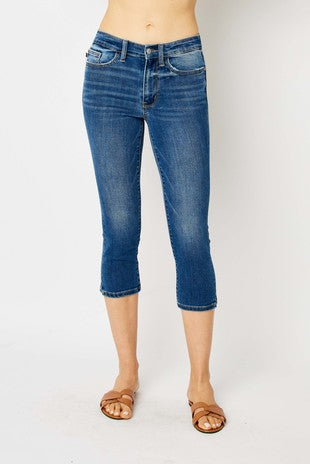 BT {July Blue Slit} Med Blue Mid Rise Capri w/Side Slit EXTENDED PLUS SIZE 24