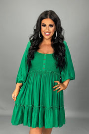 SALE!!  46 SQ-B {Into Bliss} Umgee Kelly Green Smocked Dress PLUS SIZE XL 1X 2X