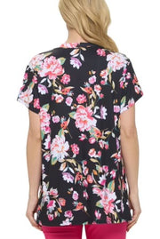42 PSS {You Heard Me} Black Floral V-Neck Babydoll Top  PLUS SIZE 1X 2X 3X