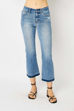 LEG-5 {Judy Blue} Med Blue Mid Rise Cropped Boot Jeans EXTENDED PLUS SIZE 14 16 18 20 22 24