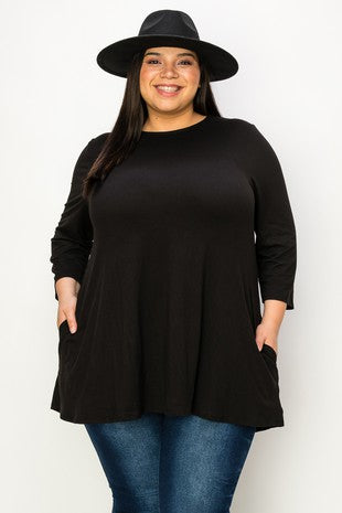 26 SQ  {Daily Movement} Black Top w/Pockets PLUS SIZE 1X 2X 3X