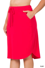 LEG-30 {Modern Thinker} Ruby Red Skirt w/Pockets PLUS SIZE 1X 2X 3X