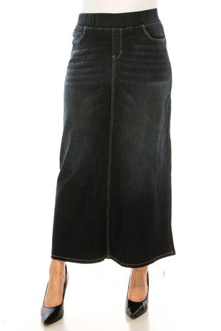 LEG-79 {Be Girl} Black Wash Stretch Denim Maxi Skirt EXTENDED PLUS SIZE 4X 5X