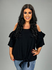 12 OS-C {Wit And Wonder} Umgee Black Cold Shoulder Top PLUS SIZE XL 1X 2X