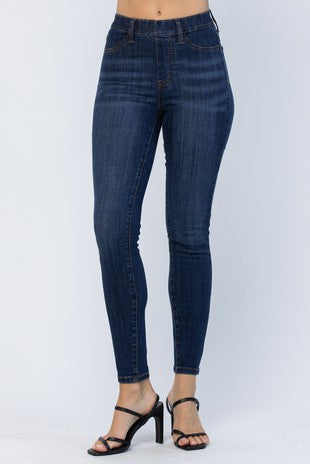 BT  {Judy Blue} Med Blue Pull On Skinny Jeans w/Patch Pkts EXTENDED PLUS SIZE 18 20 22 24