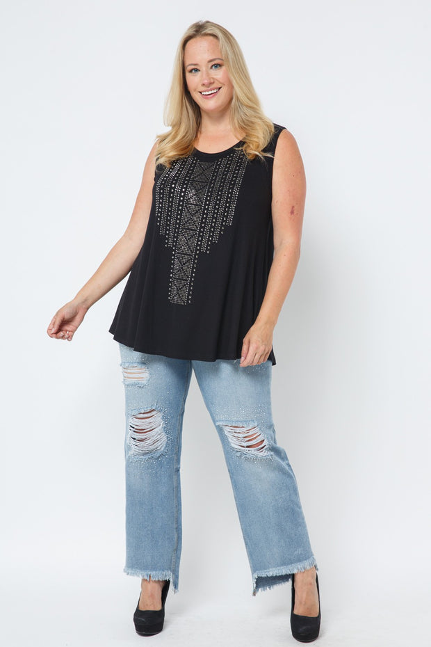 39  SV {After Everything} VOCAL Black Ribbed Top w/Studs PLUS SIZE XL 2X 3X