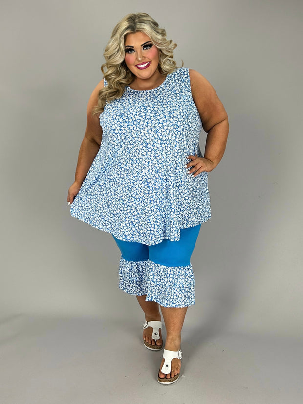 49 SET {Marvel At Curvy} Blue Ditzy Floral Ruffle Pants Set  PLUS SIZE XL 2X 3X
