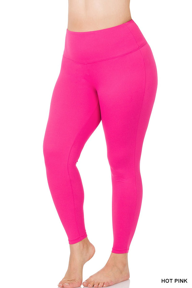 LEG-43 {Sporty Vibe} Hot Pink Wide Waistband Leggings  PLUS SIZE 1X 2X 3X