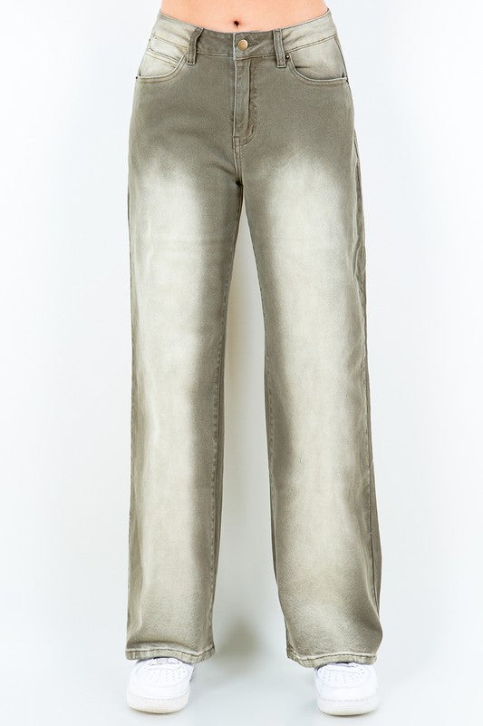 BT {Simply Stylish} Olive Acid Washed Denim Jeans PLUS SIZE XL 2X 3X