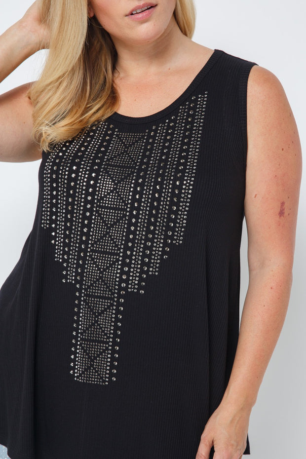 39  SV {After Everything} VOCAL Black Ribbed Top w/Studs PLUS SIZE XL 2X 3X