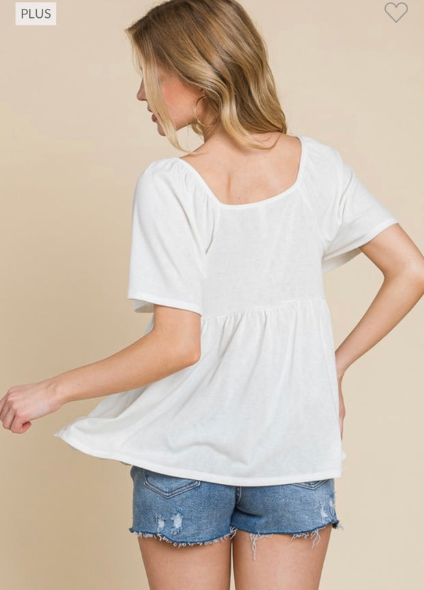 28 SSS {Sweet Perfection} Off White Babydoll  Top w/Lace PLUS SIZE 1X 2X 3X