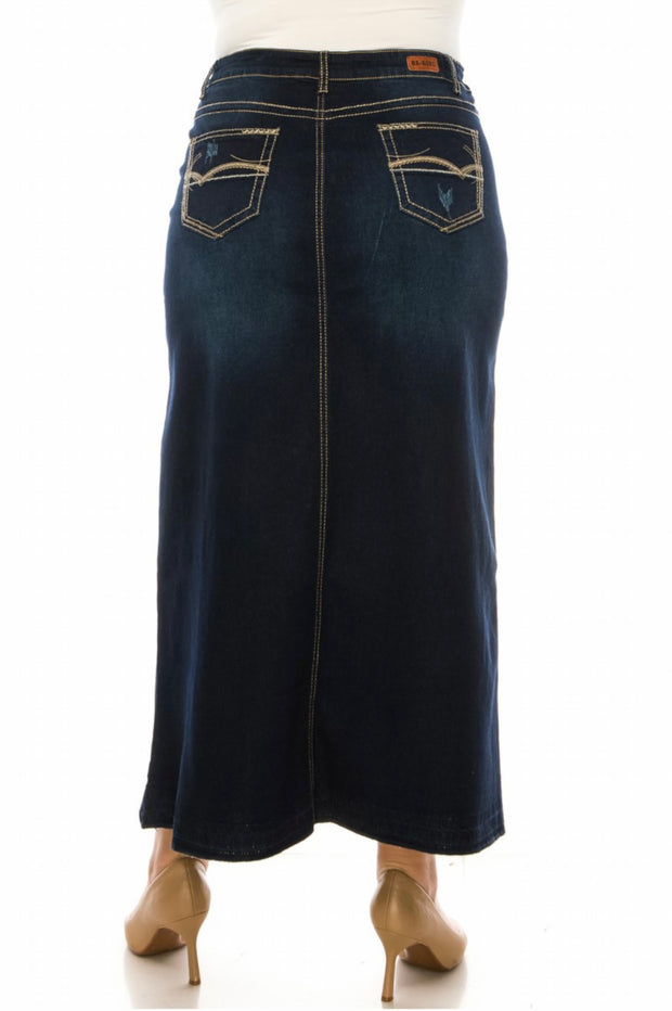 LEG-84 {Next Adventure} Dark Indigo Wash Stretch Denim Skirt PLUS SIZE 1X 2X 3X