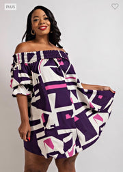 SALE!! 23 OS-T {Love Interest} Purple/Pink Geo Print Dress PLUS SIZE 1X 2X 3X