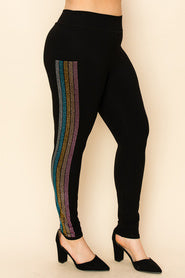 BT {Call Me Yours} VOCAL Black Pants w/ Multicolor Rhinestone Sides PLUS SIZE XL 2X 3X