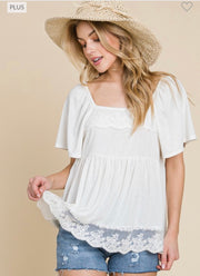 28 SSS {Sweet Perfection} Off White Babydoll  Top w/Lace PLUS SIZE 1X 2X 3X