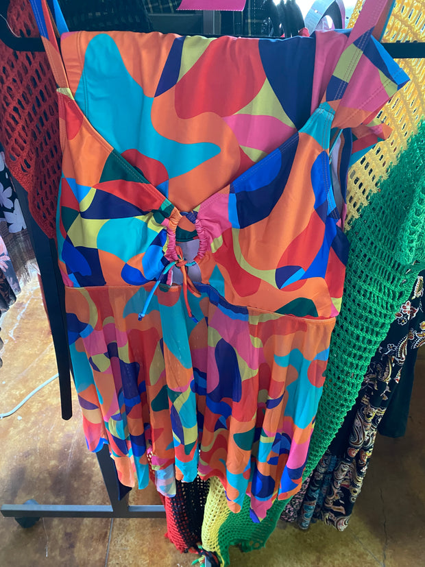 SWIM {Rule The Pool} Orange Mix Geo Print 2 Piece Swimsuit CW EXTENDED PLUS SIZE 3X 5X