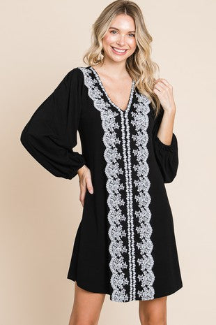 59 SD  {Showstopper} Black V-Neck Dress w/Lace Contrast PLUS SIZE 1X 2X 3X