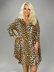 11 PQ {Unexpected Change} Brown Leopard Print V-Neck Dress EXTENDED PLUS SIZE 3X 4X 5X