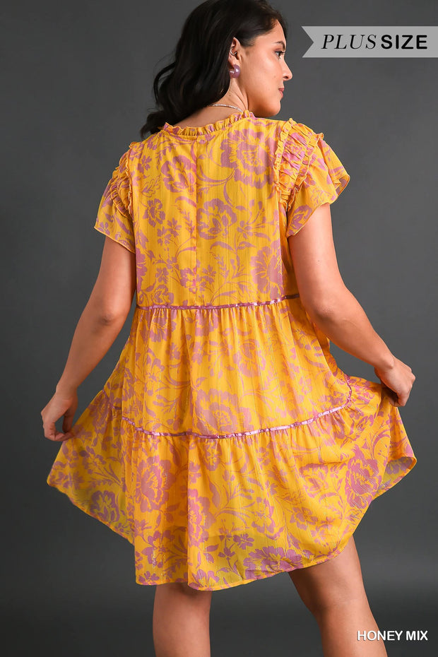 29 PSS {Ray Of Sunshine} Umgee  Yellow Floral Dress PLUS SIZE XL 1X 2X