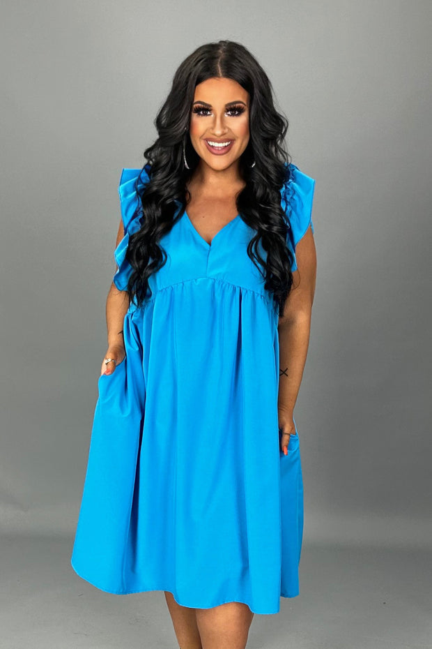 SALE!! 38 SSS-L {Long Lost Love}  Blue V-Neck Babydoll Dress PLUS SIZE XL 2X 3X